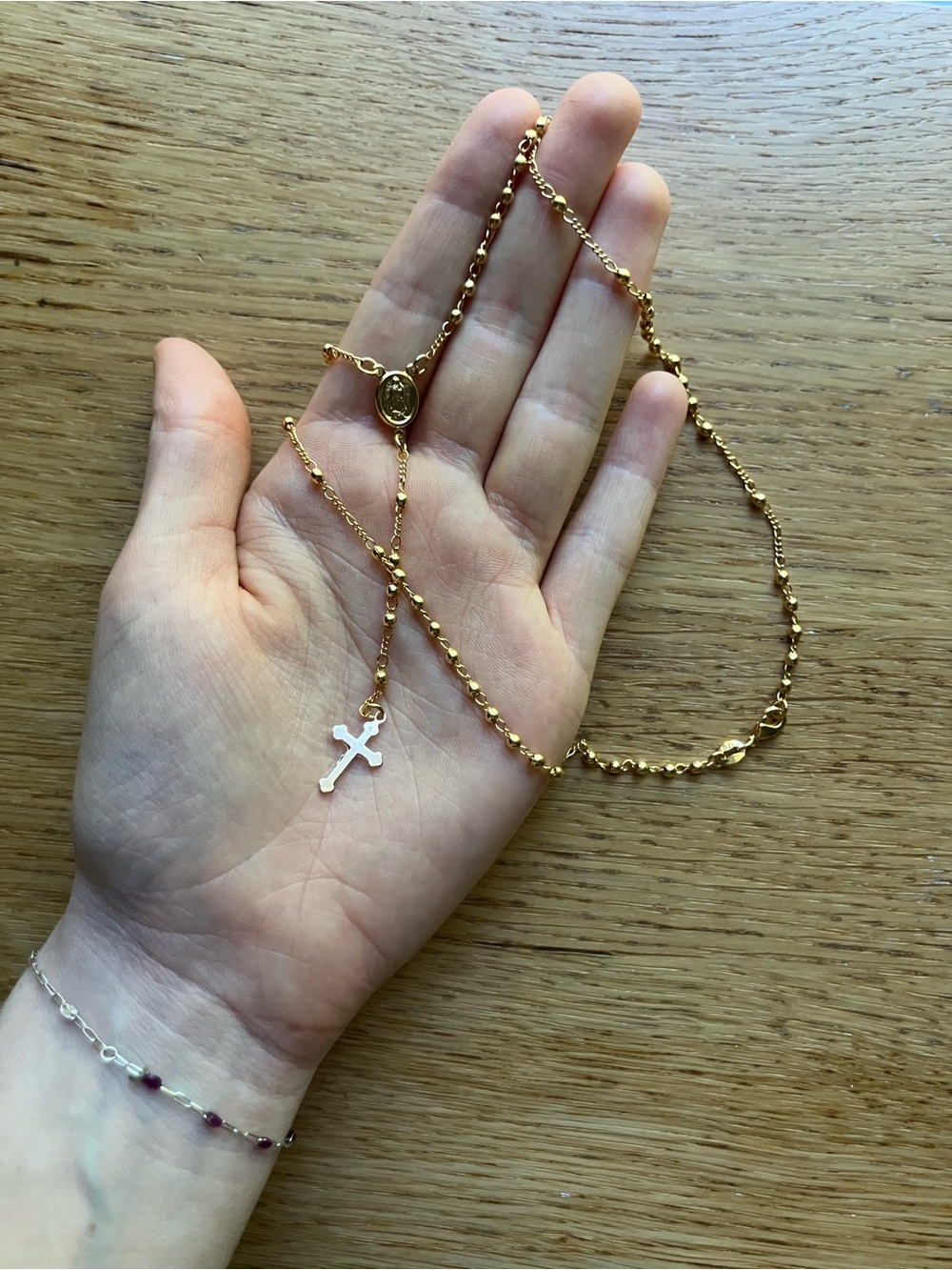Gold Cross Rosary Necklace